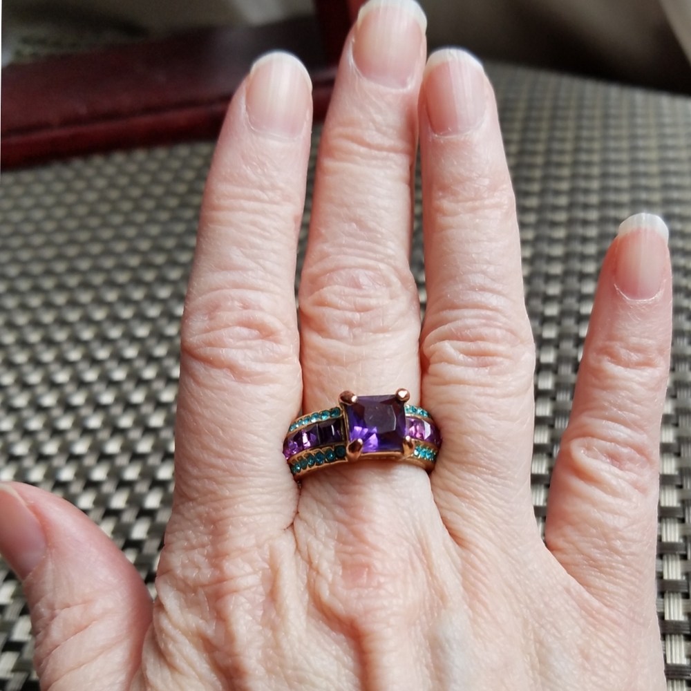 Turkish 18 K yellow filled gold purple amethyst stone ring size 8 - Picture 5 of 11
